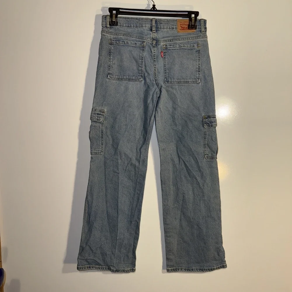 VTG Levi's Wide Leg Baggy Cargo‎ Jeans Elastic Stretch Adjustable Waist SIZE 14
